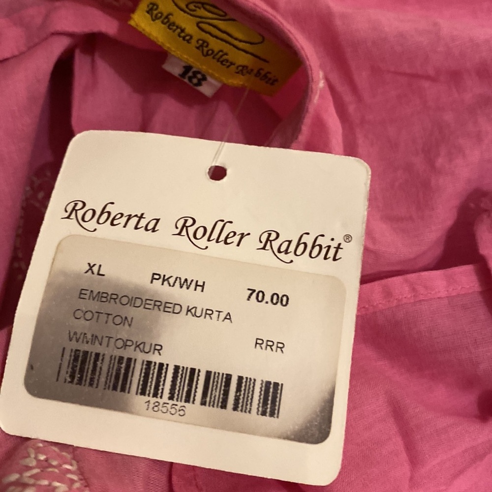 Roberta Roller Rabbit Pink Tunic with White Embroidery. Size 18. New - Picture 3 of 6